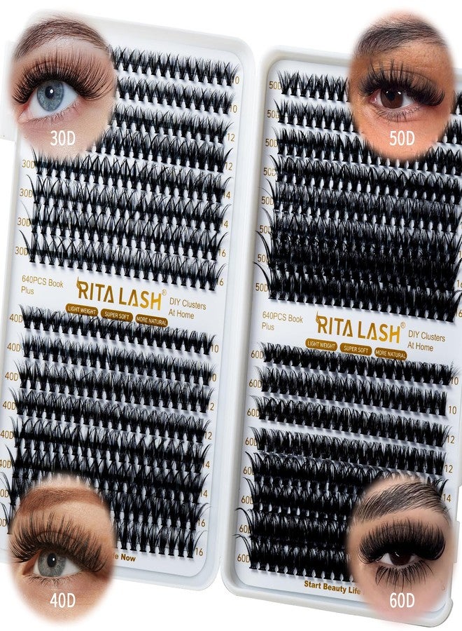 RITALASH Lash Clusters 640PCS 4 Style DIY Cluster Lashes Clusters Eyelash Extensions False Eyelashes Individual Lashes Wispy Lash Extension Natural Look(30D+40D+50D+60D Cluster Lashes,10-16mm) - Image 1