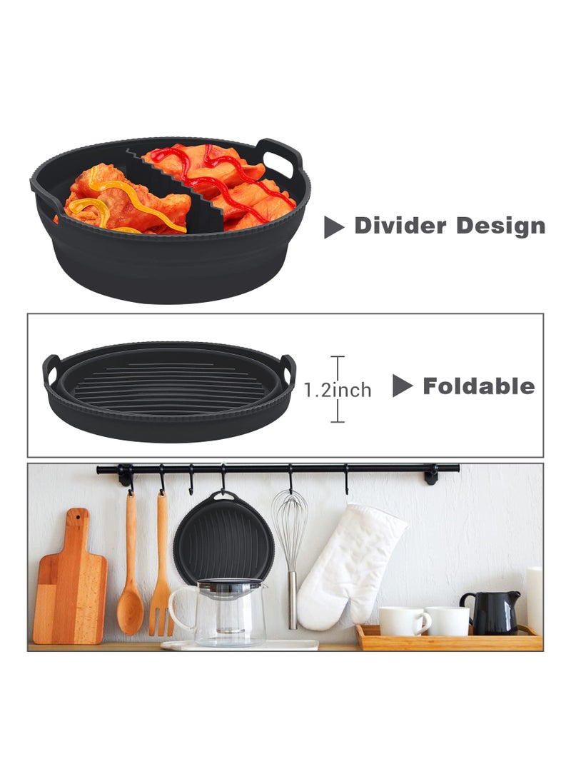 SYOSI Air Fryer Silicone Liner, 8.5Inch Air Fryer Silicone Liner Foldable Round Silicone Air Fryer Liner with Divider Non-Stick Reusable Air Fryer Liner for 5qt to 8qt Air Fryer (Black) - Image 2