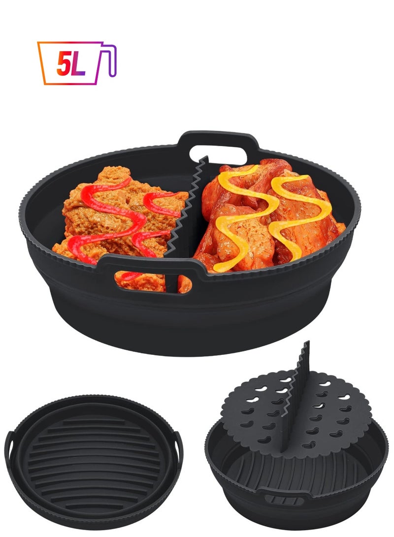 SYOSI Air Fryer Silicone Liner, 8.5Inch Air Fryer Silicone Liner Foldable Round Silicone Air Fryer Liner with Divider Non-Stick Reusable Air Fryer Liner for 5qt to 8qt Air Fryer (Black) - Image 1