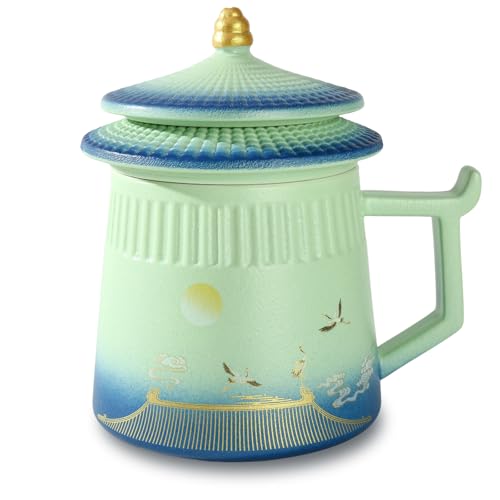 Coolpei Loose Leaf Tea Cup with Infuser and Lid 148oz Chinese Ceramic Mug with Fine Mesh Strainer Office Steeping Cup for Tea Lovers Gifts - Image 1