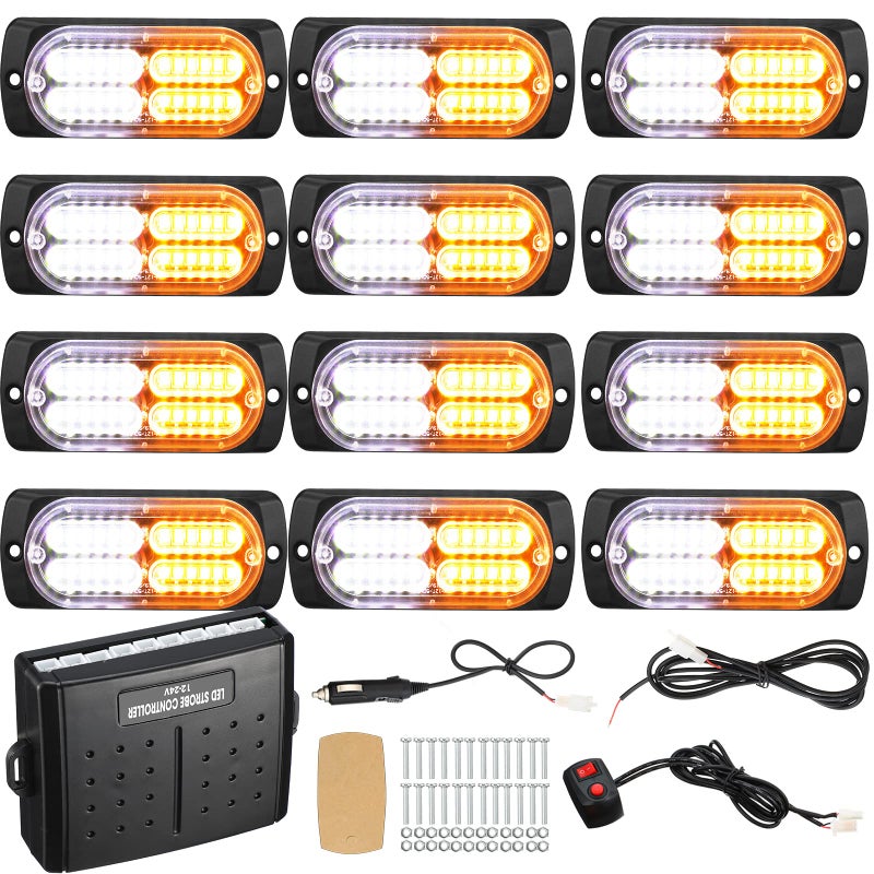 Leelosp 12 Pcs Emergency Lights for Vehicles Truck Flush Mount LED Emergency Lights with Control Box Wiring Hazard Warning Amber Strobe Lamp for Vehicle Truck Car Roadside - Image 1