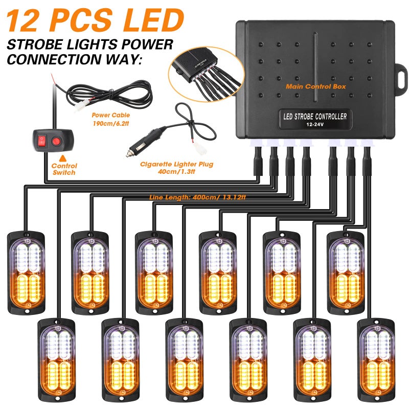 Leelosp 12 Pcs Emergency Lights for Vehicles Truck Flush Mount LED Emergency Lights with Control Box Wiring Hazard Warning Amber Strobe Lamp for Vehicle Truck Car Roadside - Image 3