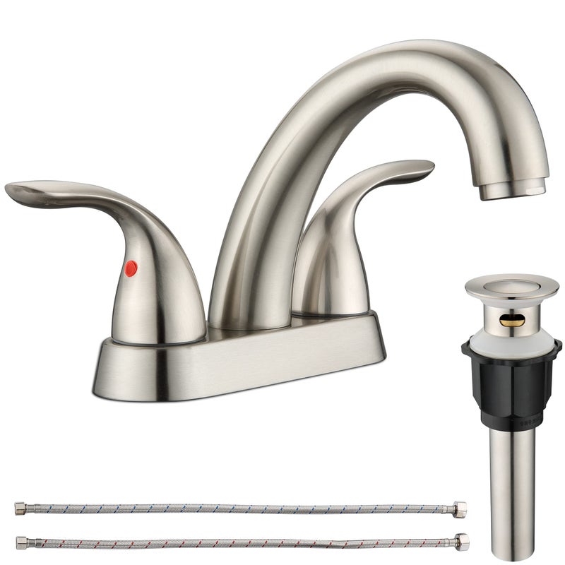 2 Handle Bathroom Sink Faucet with Pop up Drain Supply Lines 4 Inch Centerset Brushed Nickel Faucet for Lavatory Bathroom Sink Professional Modern Vessel Deck Mount Vanity rv Faucet