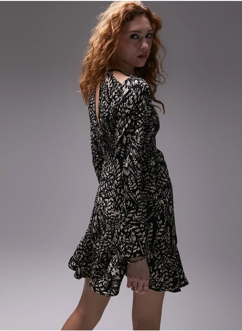 TOPSHOP Printed Cut Out Detail Dress
