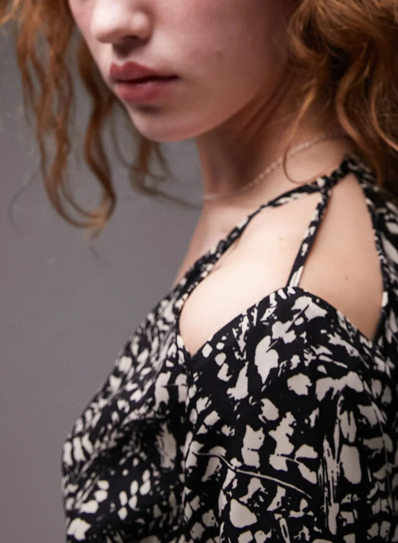 TOPSHOP Printed Cut Out Detail Dress