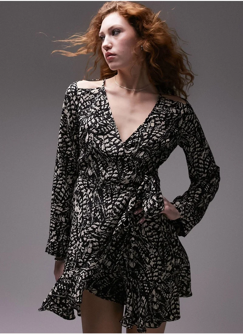 TOPSHOP Printed Cut Out Detail Dress