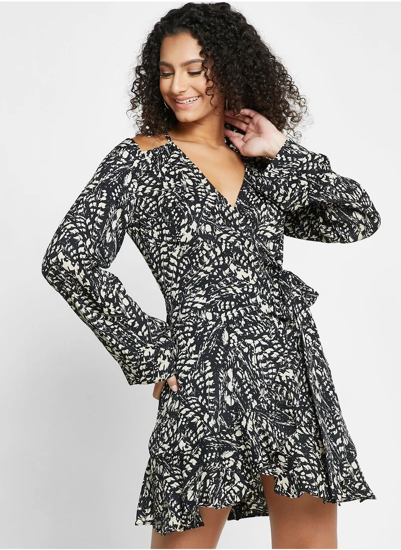 TOPSHOP Printed Cut Out Detail Dress