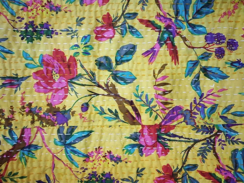 Kirti Textile and Handicraft Handmade Cotton Kantha Bedspread Throw Kantha Quilt Single Size Bed Cover - Image 3