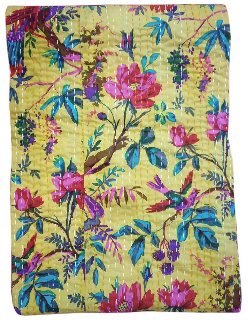 Kirti Textile and Handicraft Handmade Cotton Kantha Bedspread Throw Kantha Quilt Single Size Bed Cover - Image 2