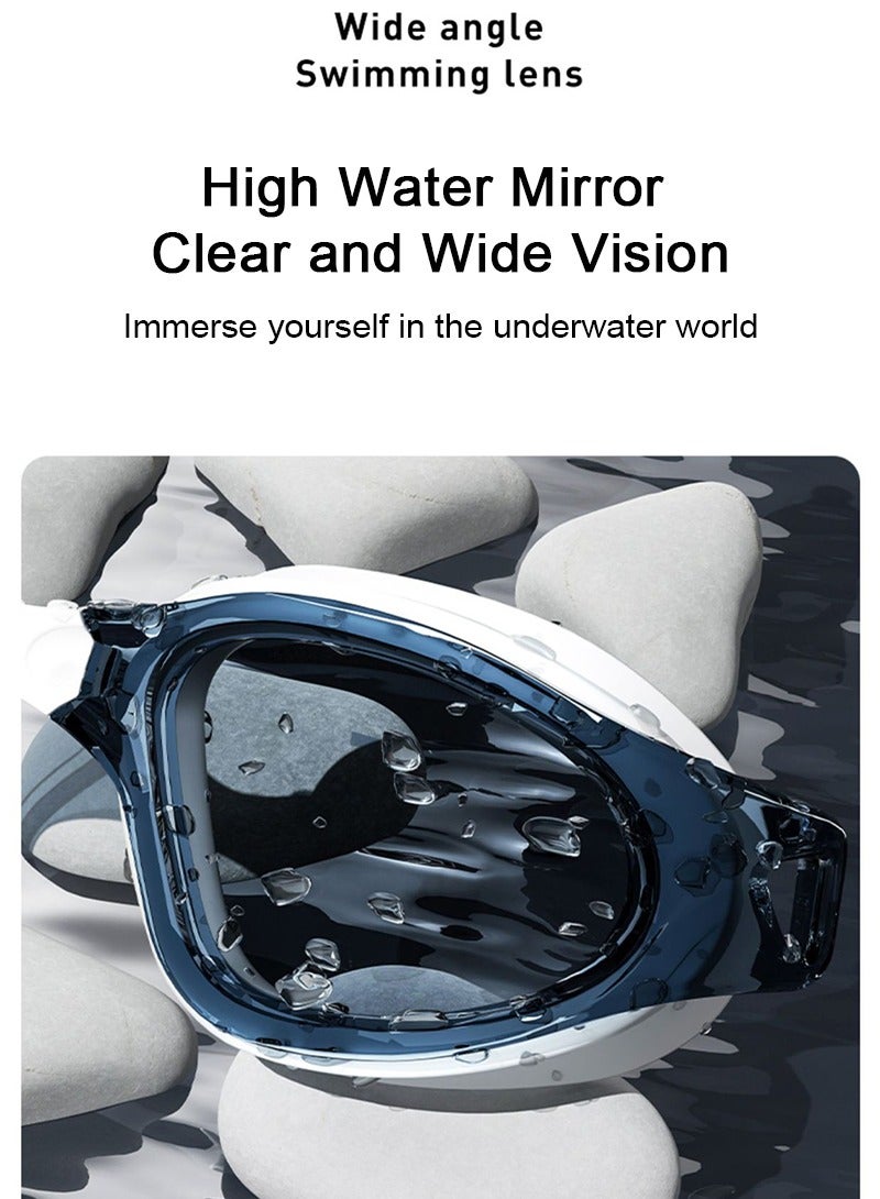 YUKE 3D Anti-Fog Swimming Goggles for Adults - Swimming Goggles Set with Swimming Cap, Ear Plugs, Nose Clip, Waterproof Leak-proof Swimming Goggles with Adjustable Silicone Goggle Strap Suitable for Men, Women (White) - Image 4