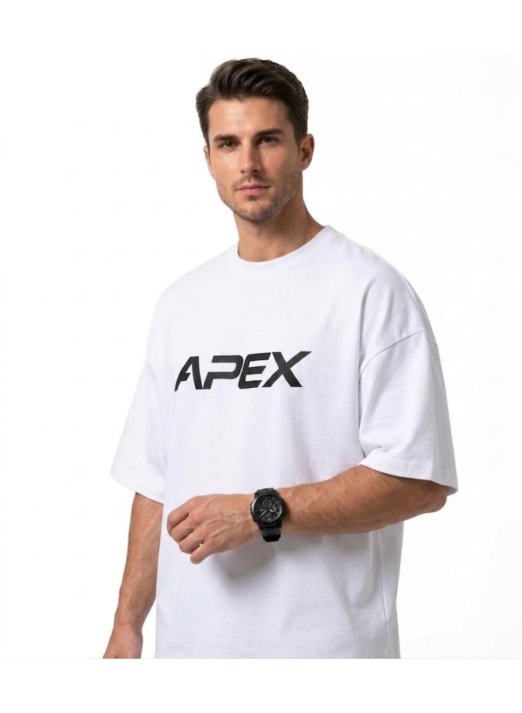 أبيكس تيشرت رجالي أوفرسايز فاخر من أبكس (APEX) – قطن نقي وتصميم رياضي كاجوال – لون أبيض مميز - Image 4