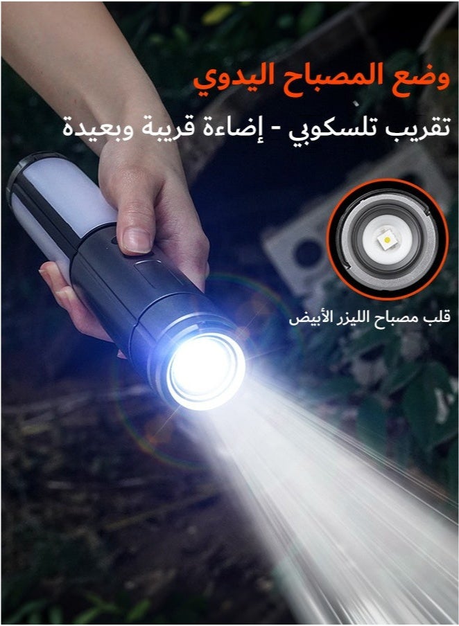 أس تس إل مصباح تلسكوبي LED قابل لإعادة الشحن، فانوس تخييم، خطاف مصباح يدوي متعدد الوظائف، شحن سريع، إضاءة بزاوية واسعة للمشي لمسافات طويلة في الهواء الطلق في حالات الطوارئ (أسود) - Image 3