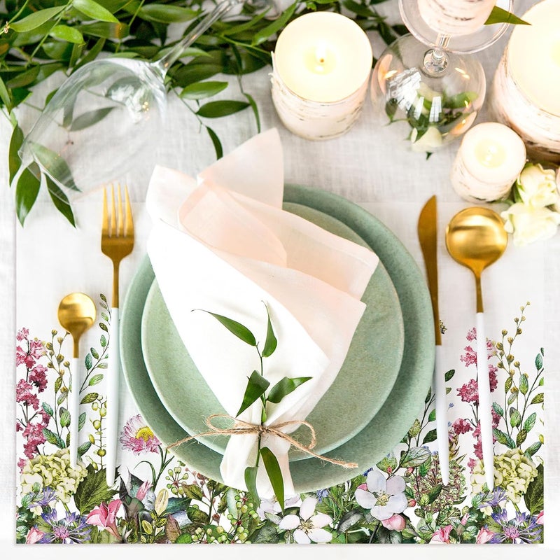 JarThenaAMCS 50 Sheets Spring Floral Paper Place Mats Wildflower Paper Placemat Flower Butterfly Decorative Paper Table Mat for Spring Wedding Bridal Shower Dinner Table 11 x 17 Inch - Image 3