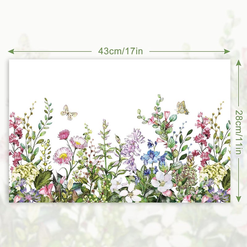 JarThenaAMCS 50 Sheets Spring Floral Paper Place Mats Wildflower Paper Placemat Flower Butterfly Decorative Paper Table Mat for Spring Wedding Bridal Shower Dinner Table 11 x 17 Inch - Image 2