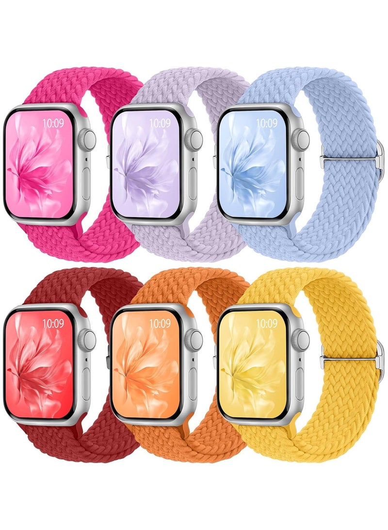 6 Pack Braided Stretchy Bands Compatible with Apple Watch Band 38mm 40mm 41mm 42mm Women Men, Adjustable Nylon Solo Loop Elastic Straps for iWatch Series 10 9 8 7 6 5 4 3 SE Ultra - Image 1