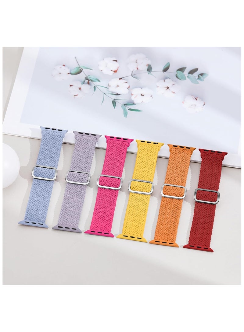 6 Pack Braided Stretchy Bands Compatible with Apple Watch Band 38mm 40mm 41mm 42mm Women Men, Adjustable Nylon Solo Loop Elastic Straps for iWatch Series 10 9 8 7 6 5 4 3 SE Ultra - Image 5