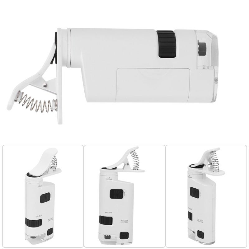 مجهر الهاتف المحمول بتكبير 80-120 مرة، سهل الحمل والاستخدام - مزود بأضواء LED مدمجة مع خيارين للسطوع، مشبك عالمي لعدسة المجهر للهاتف، مناسب لفحص البشرة والشعر والفحص الصناعي والتعليم والمجوهرات - Image 5