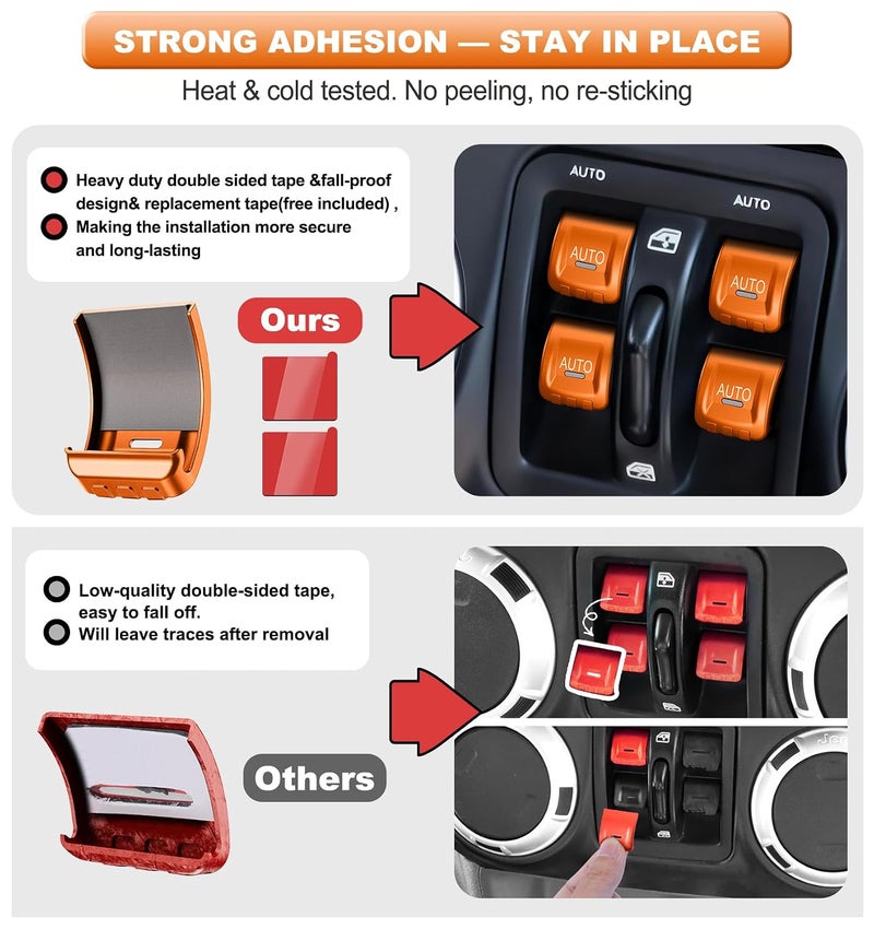 Eamplest Upgrade Metal Window Switch Button Cover Fit for Jeep Wrangler JK JKU 2018 2017 2016 2015 2014 2013 2012 2011 Accessories,Interior Trim Kit 4PCS (Orange) - Image 2