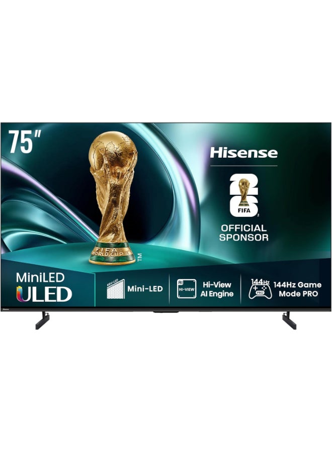 هايسنس تلفاز ذكي Mini LED 75 بوصة 4K UHD، تلفاز ألعاب ULED بتردد 144Hz VRR، Dolby Vision Atmos، وضع الرياضة الذكي، حركة سلسة ذكية، محسن 4K ذكي، ضمان لمدة عامين - Image 1