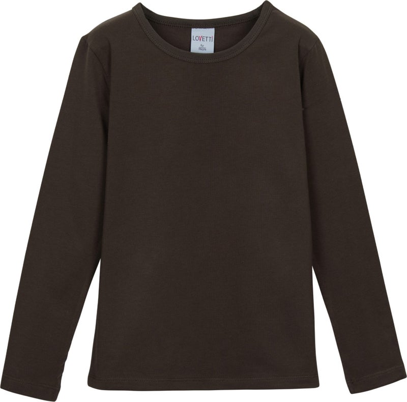 Lovetti Brown Basic Seasonal Lycra Long Sleeve Girls T-Shirt  - Image 1