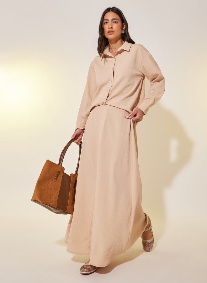 Take Two Solid Spread Collar Shirt and Skirt Co-Ords - Image 1