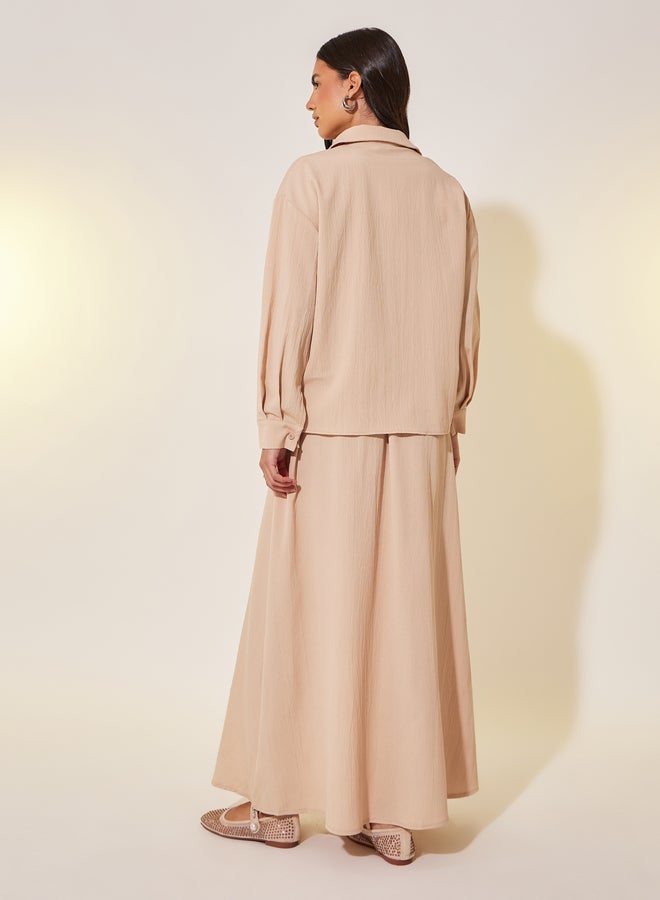 Take Two Solid Spread Collar Shirt and Skirt Co-Ords - Image 3