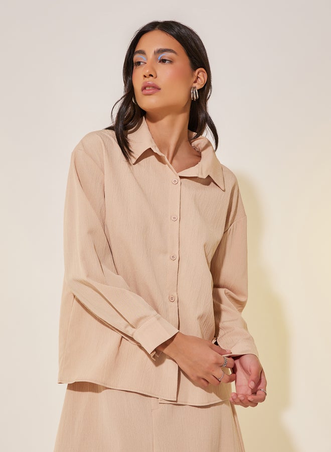 Take Two Solid Spread Collar Shirt and Skirt Co-Ords - Image 2