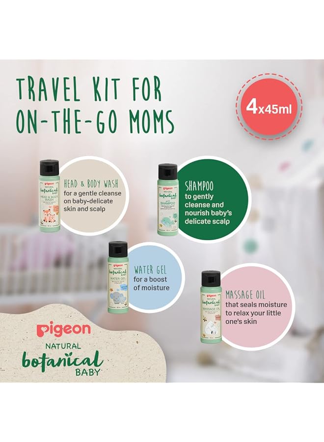 pigeon Natural Botanical Baby Gift Pack Sh + Wash + Water Gel + Massage Oil 45Ml X 4 - Image 4