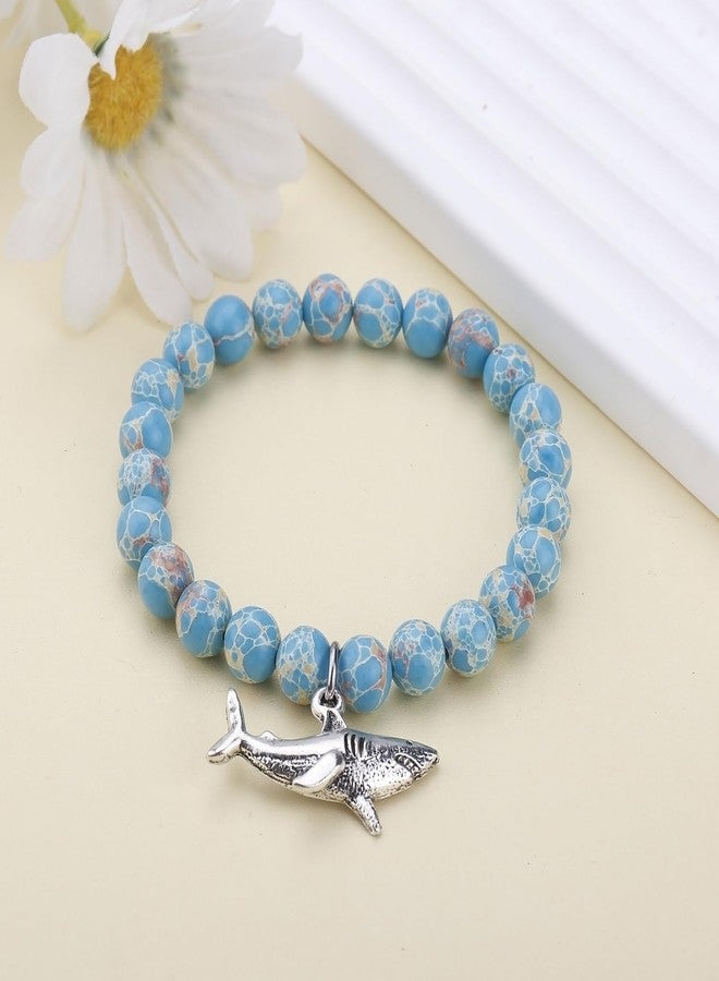 PARTNER Cute Shark Inspirational Birthday Gifts for Women Best Friends Unique Gifts Natural Stone Beaded Bracelets for Women Agate Beaded Jewelry with Meaningful Message Card For Shark Lover,Comes Packaged (A68) - Image 3