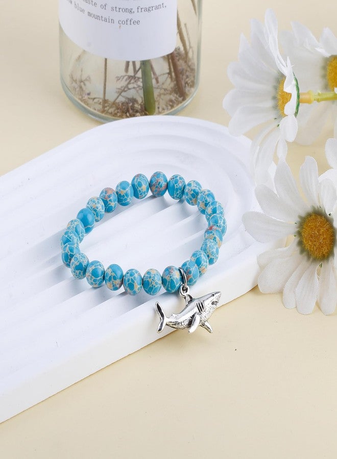 PARTNER Cute Shark Inspirational Birthday Gifts for Women Best Friends Unique Gifts Natural Stone Beaded Bracelets for Women Agate Beaded Jewelry with Meaningful Message Card For Shark Lover,Comes Packaged (A68) - Image 2
