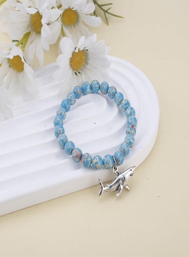 PARTNER Cute Shark Inspirational Birthday Gifts for Women Best Friends Unique Gifts Natural Stone Beaded Bracelets for Women Agate Beaded Jewelry with Meaningful Message Card For Shark Lover,Comes Packaged (A68) - Image 4