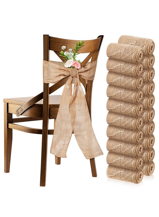 Jecery Jecery 50 Pcs Burlap Chair Bows Sashes Ribbon Pack Wedding Natural Chair Sashes 108 x 6 Inch Rustic Jute Bow Ribbon Ties for Home Anniversary Banquet Wedding DIY Party Event Decoration  - Image 1