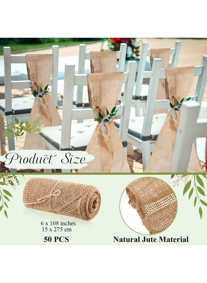 Jecery Jecery 50 Pcs Burlap Chair Bows Sashes Ribbon Pack Wedding Natural Chair Sashes 108 x 6 Inch Rustic Jute Bow Ribbon Ties for Home Anniversary Banquet Wedding DIY Party Event Decoration  - Image 2