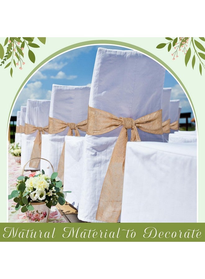 Jecery Jecery 50 Pcs Burlap Chair Bows Sashes Ribbon Pack Wedding Natural Chair Sashes 108 x 6 Inch Rustic Jute Bow Ribbon Ties for Home Anniversary Banquet Wedding DIY Party Event Decoration  - Image 5