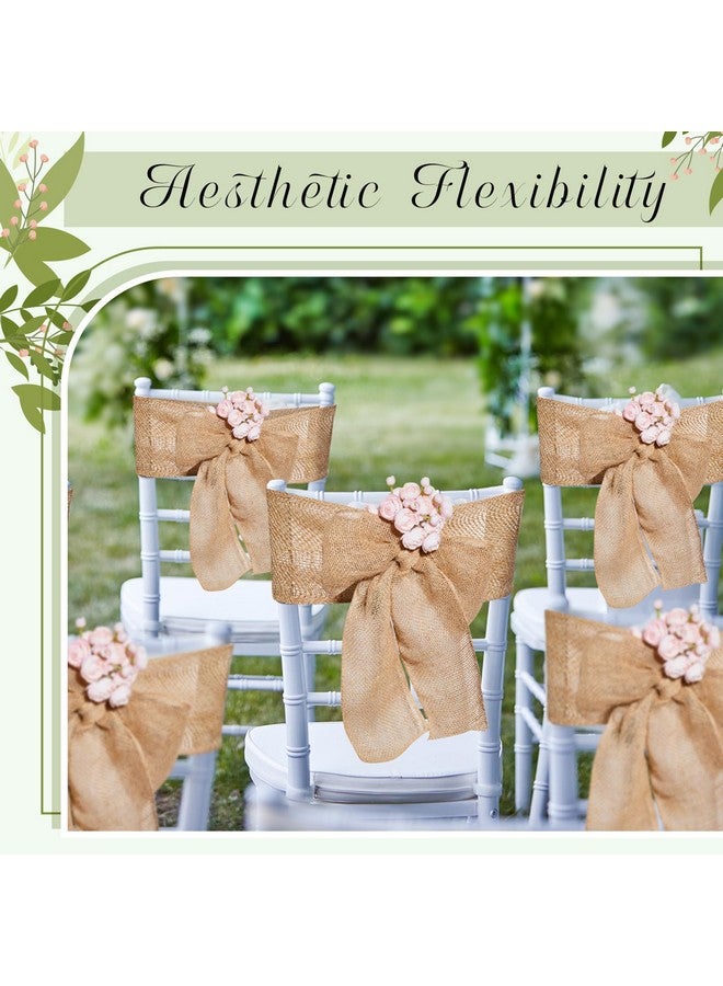 Jecery Jecery 50 Pcs Burlap Chair Bows Sashes Ribbon Pack Wedding Natural Chair Sashes 108 x 6 Inch Rustic Jute Bow Ribbon Ties for Home Anniversary Banquet Wedding DIY Party Event Decoration  - Image 4