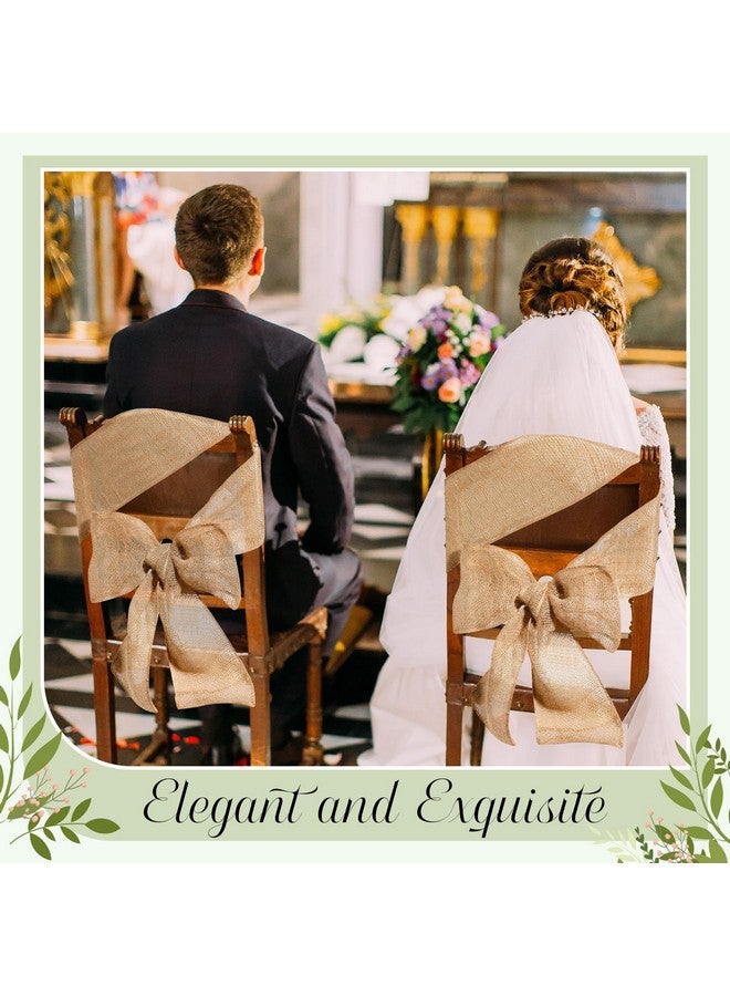 Jecery Jecery 50 Pcs Burlap Chair Bows Sashes Ribbon Pack Wedding Natural Chair Sashes 108 x 6 Inch Rustic Jute Bow Ribbon Ties for Home Anniversary Banquet Wedding DIY Party Event Decoration  - Image 3