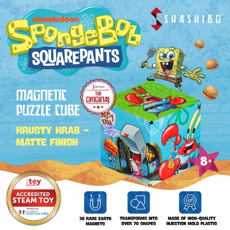 Shashibo Spongebob Squarepants Shape Shifting Box - STEM Fidget Toy with Ultra Strong Magnets - Sensory Puzzle Cube Transforms Into 100+ Shapes, Easter Basket Stuffers Gift for Kids (Krusty Krab) - Image 3