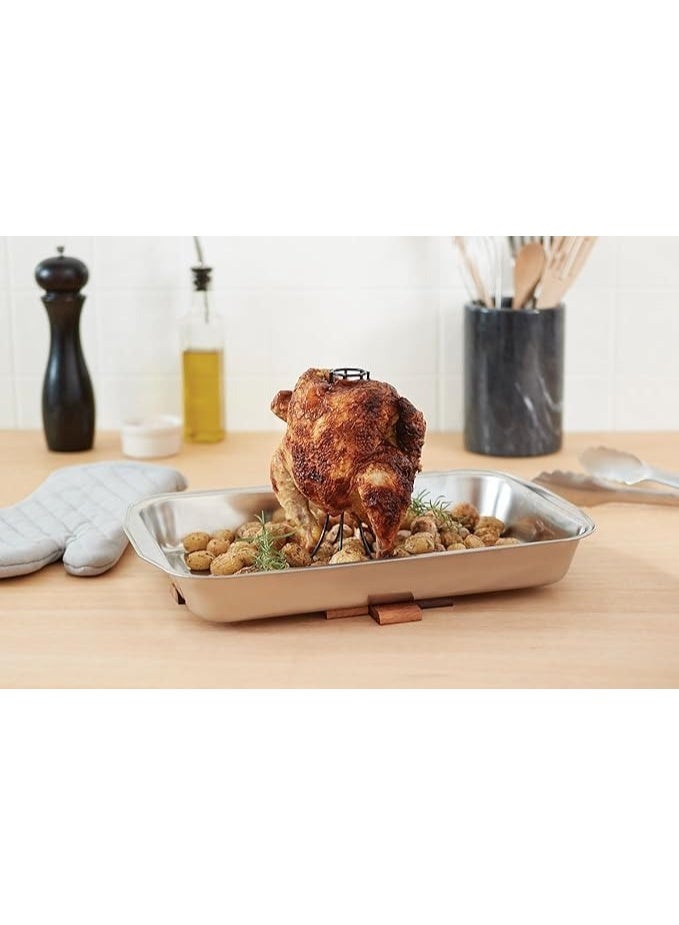 هابي هوم مجموعة من 1 قطعة حامل دجاج عمودي من الستانلس ستيل المقاوم للصدأ مثالية لشوي الدجاج والديك الرومي في الفرن أو على الشواية، ملحقات شواء احترافية مقاومة للحرارة وسهلة التنظيف - Image 5