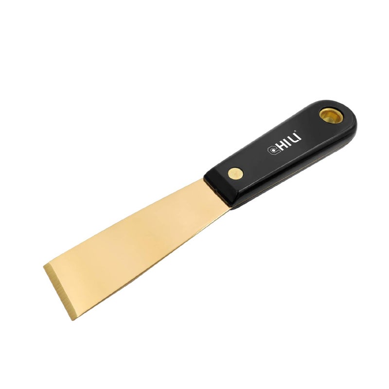 CHILI Tools. 1-1/4" Brass Putty Knife with Non-Spark, Non-Scratch, Non-Magnetic Brass Full Tang Blade, Sharp Grounding Tip and Durable Nylon Handle for Scraping in Tight Areas, Made in Taiwan - Image 4