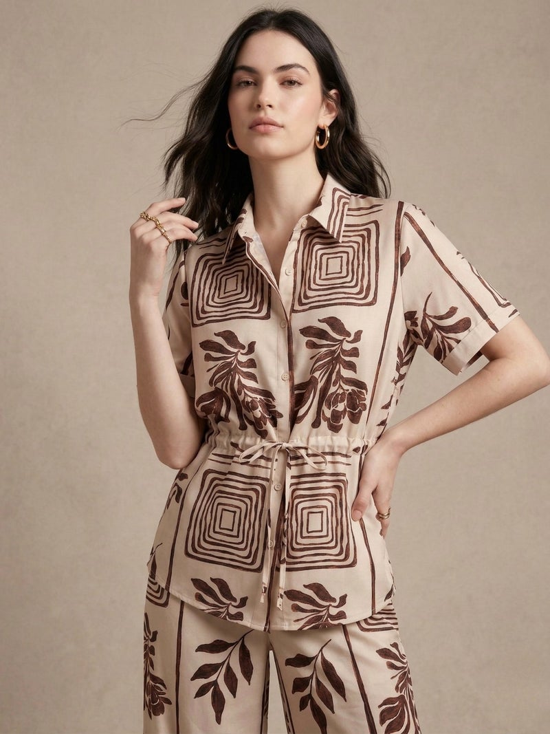 OUTZIDR Off White Printed Short Sleeve Casual Co-Ord Set - Image 2