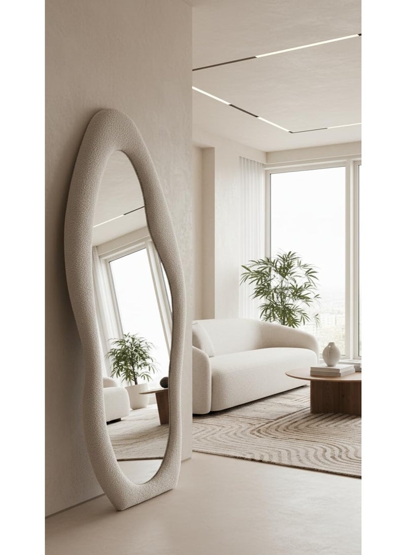 NAMA Unbreakable Full length Mirror Trendy Standing Mirror 190 x 70 cm – MDF Frame with Premium Panda Fabric Upholstery – Full Length Decorative Mirrors for Bedrooms and Dressing Rooms  (White) - Image 2
