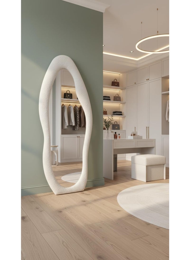 NAMA Unbreakable Full length Mirror Trendy Standing Mirror 190 x 70 cm – MDF Frame with Premium Panda Fabric Upholstery – Full Length Decorative Mirrors for Bedrooms and Dressing Rooms  (White) - Image 3