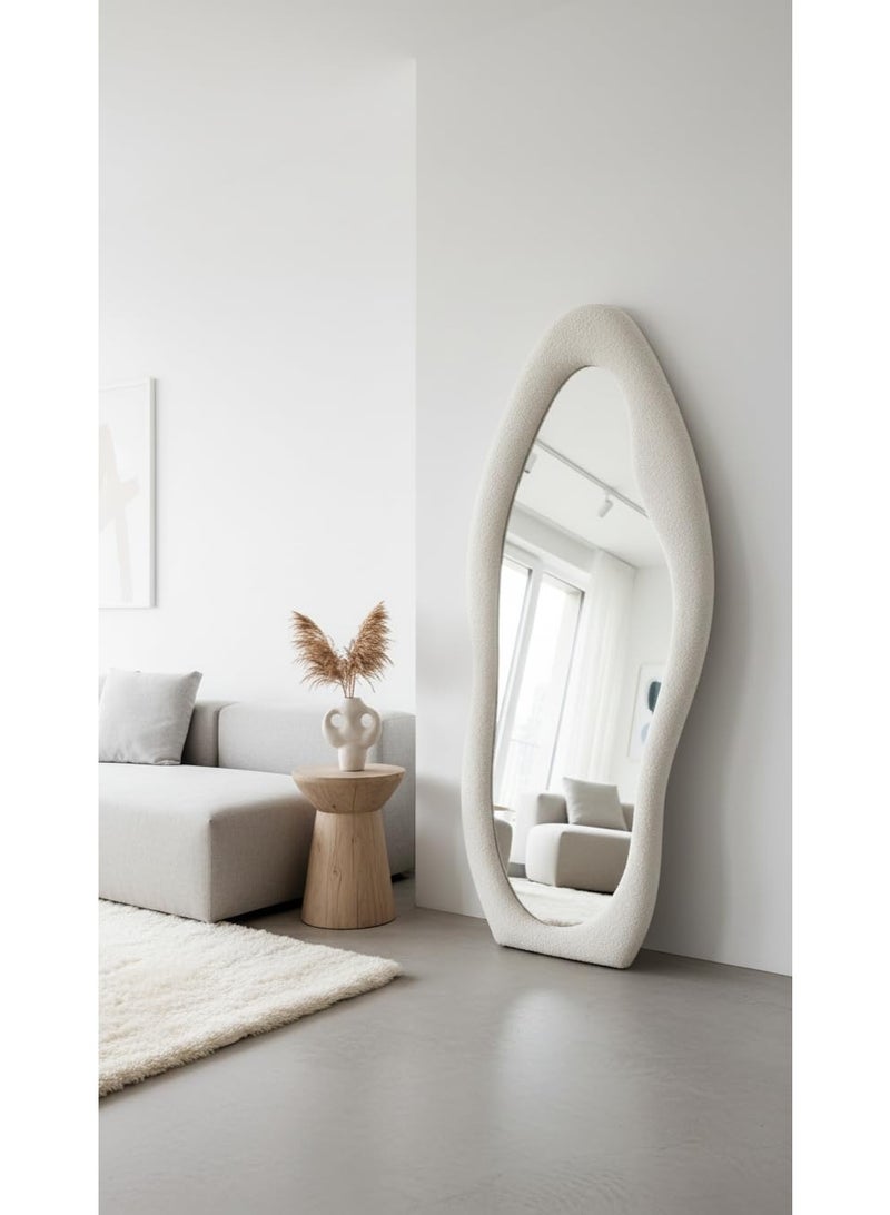 NAMA Unbreakable Full length Mirror Trendy Standing Mirror 190 x 70 cm – MDF Frame with Premium Panda Fabric Upholstery – Full Length Decorative Mirrors for Bedrooms and Dressing Rooms  (White) - Image 1