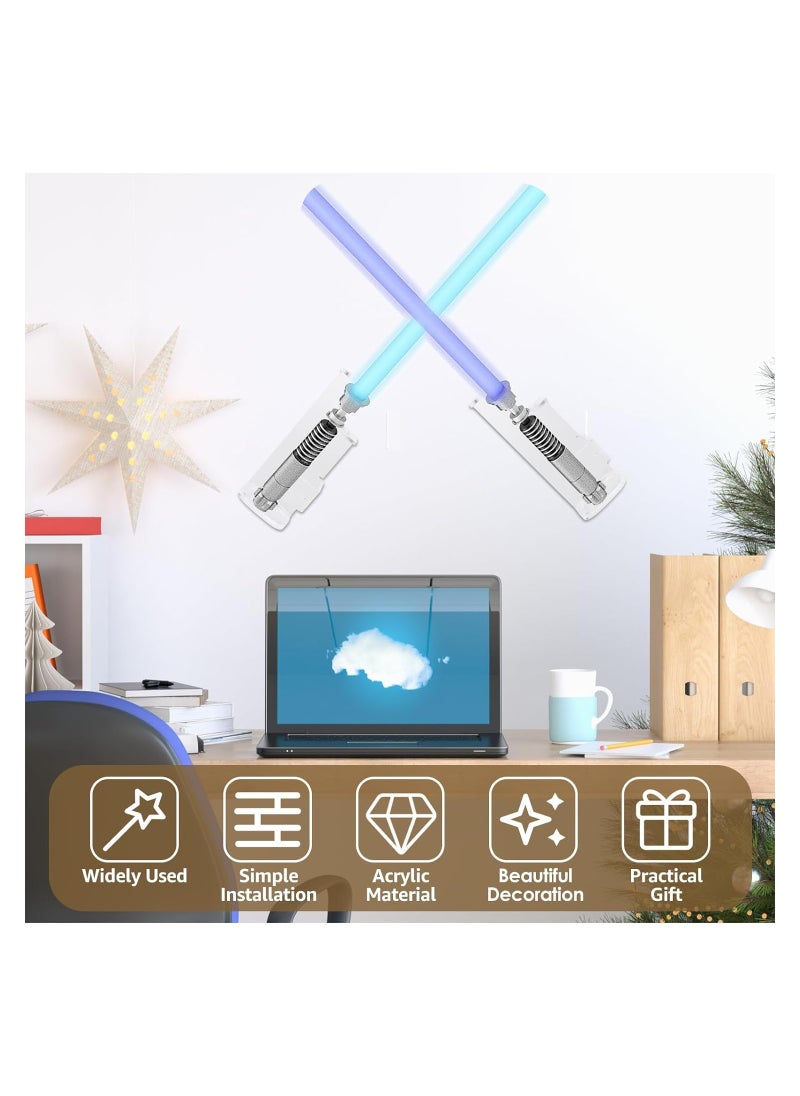 SYOSI - 2Pcs Sword Wall Mount Holder, Transparent Acrylic Light Sabre Display Rack, Sword Duel Crossed Display Holder, Double Light Sword Holder, Wall-Mounted Sword Stand Display for Light Saber Sword - Image 1
