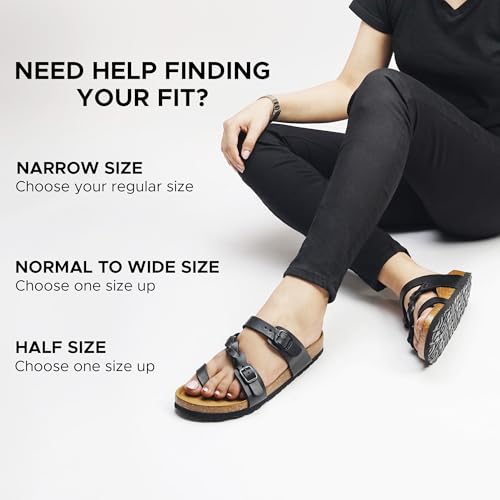 AEROTHOTIC Cork Comfortable Slides for Women Memory Form Suede Upper Footbed Slip on Footwear Open Toe Braided Adjustable Straps with Buckle Fashion Walking Travel Vacation Indoor Outdoor Womens Sandals (Seraph Black, Size 6) - Image 3