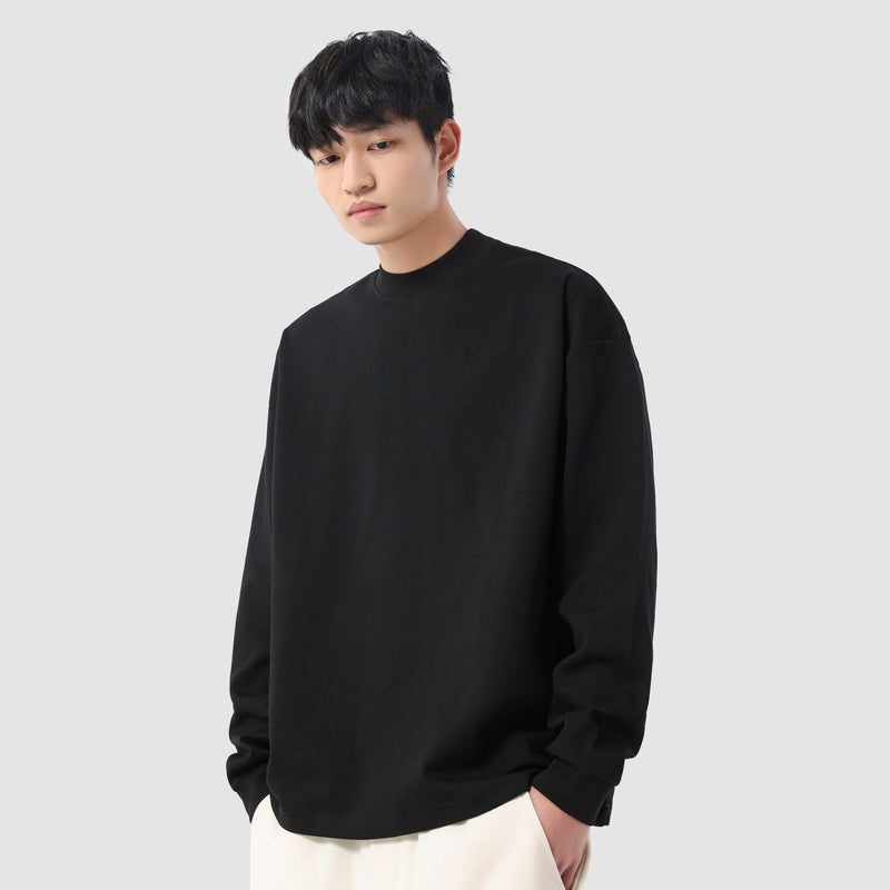 NINPURE 320g long-staple cotton, flannel thickened heavyweight basic style small collar base layer inner long-sleeved T-shirt for men - Image 3