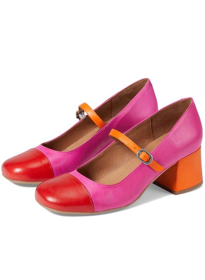 SHODENSE Women Rainbow Pumps Low Chunky Heel Mary Jane Shoes Square Cap Toe Ankle Strap Dress Pumps Two-Toned Mid Block Heel Mary Janes Lolita Shoes Multicolor Patchwork Office Wedding Party 4-11 M - Image 1