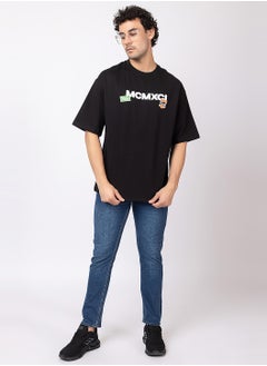 OCTAVE Octave Men's Oversized Graphic Cotton  T-shirt with Back Print,Black  - Image 1