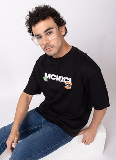 OCTAVE Octave Men's Oversized Graphic Cotton  T-shirt with Back Print,Black  - Image 2