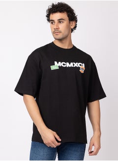 OCTAVE Octave Men's Oversized Graphic Cotton  T-shirt with Back Print,Black  - Image 3